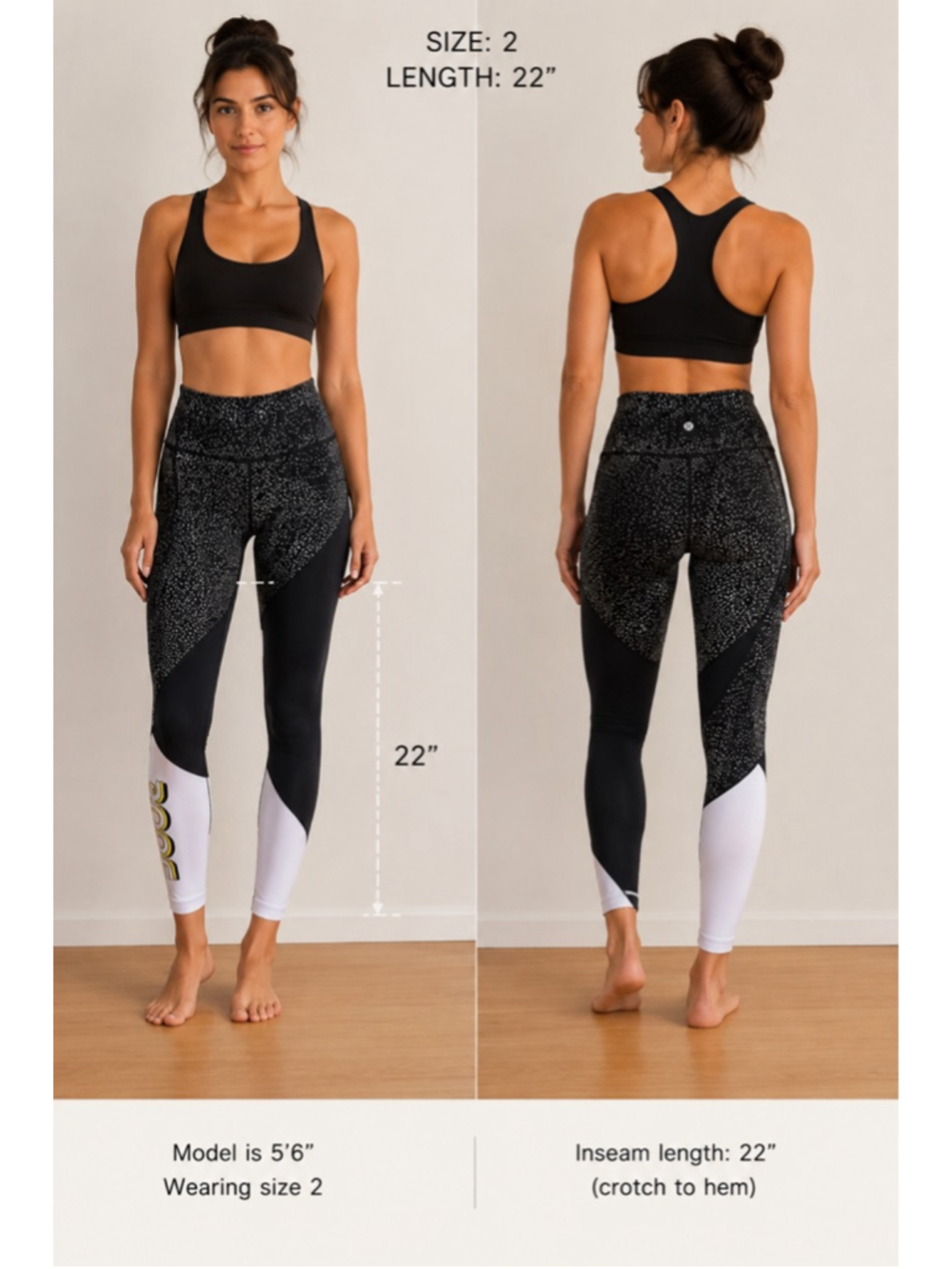 Lululemon Women’s Size 6 Crop Leggings Black White Graphic Print 22” Inseam Athl